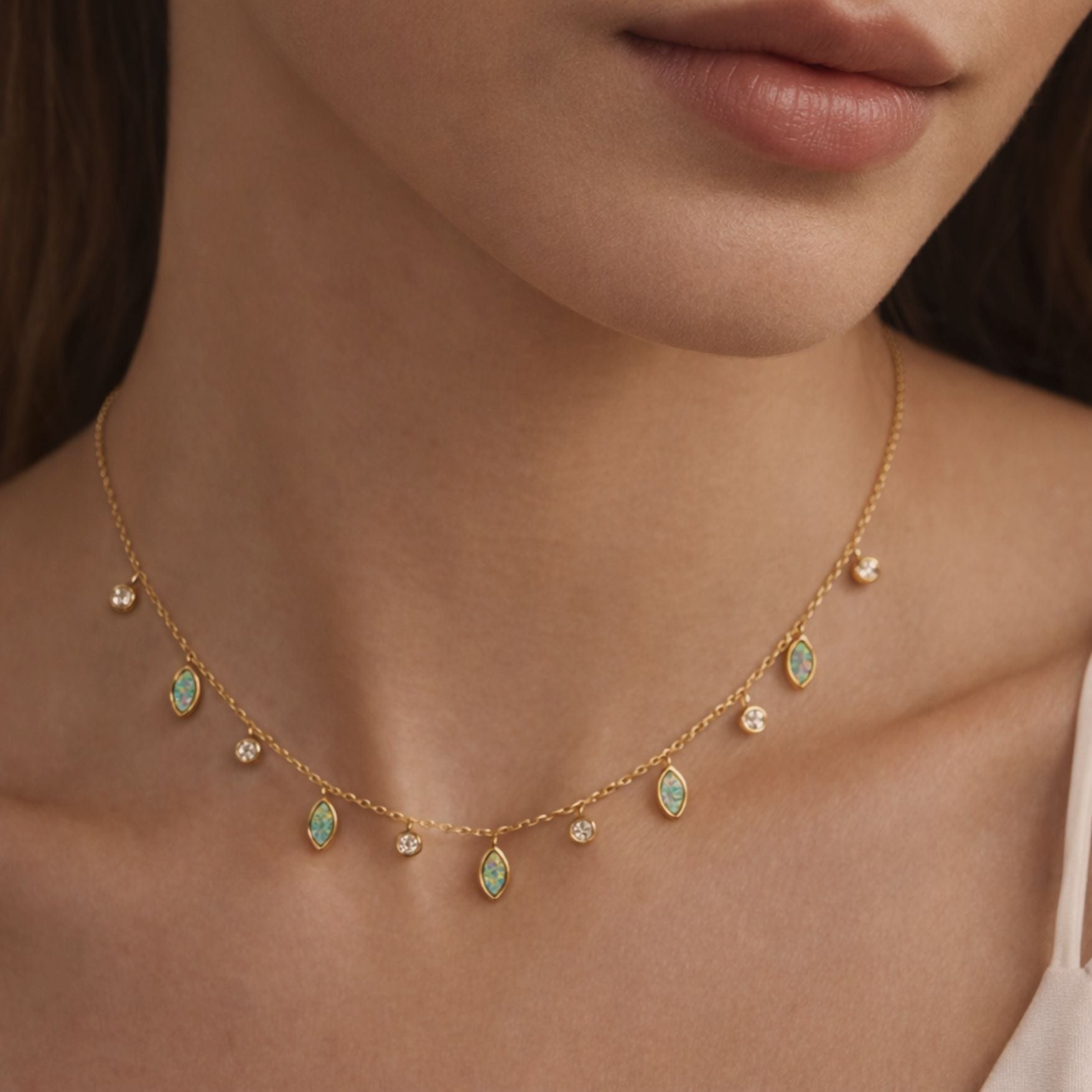 Lumière Opal & Crystal Droplet Necklace