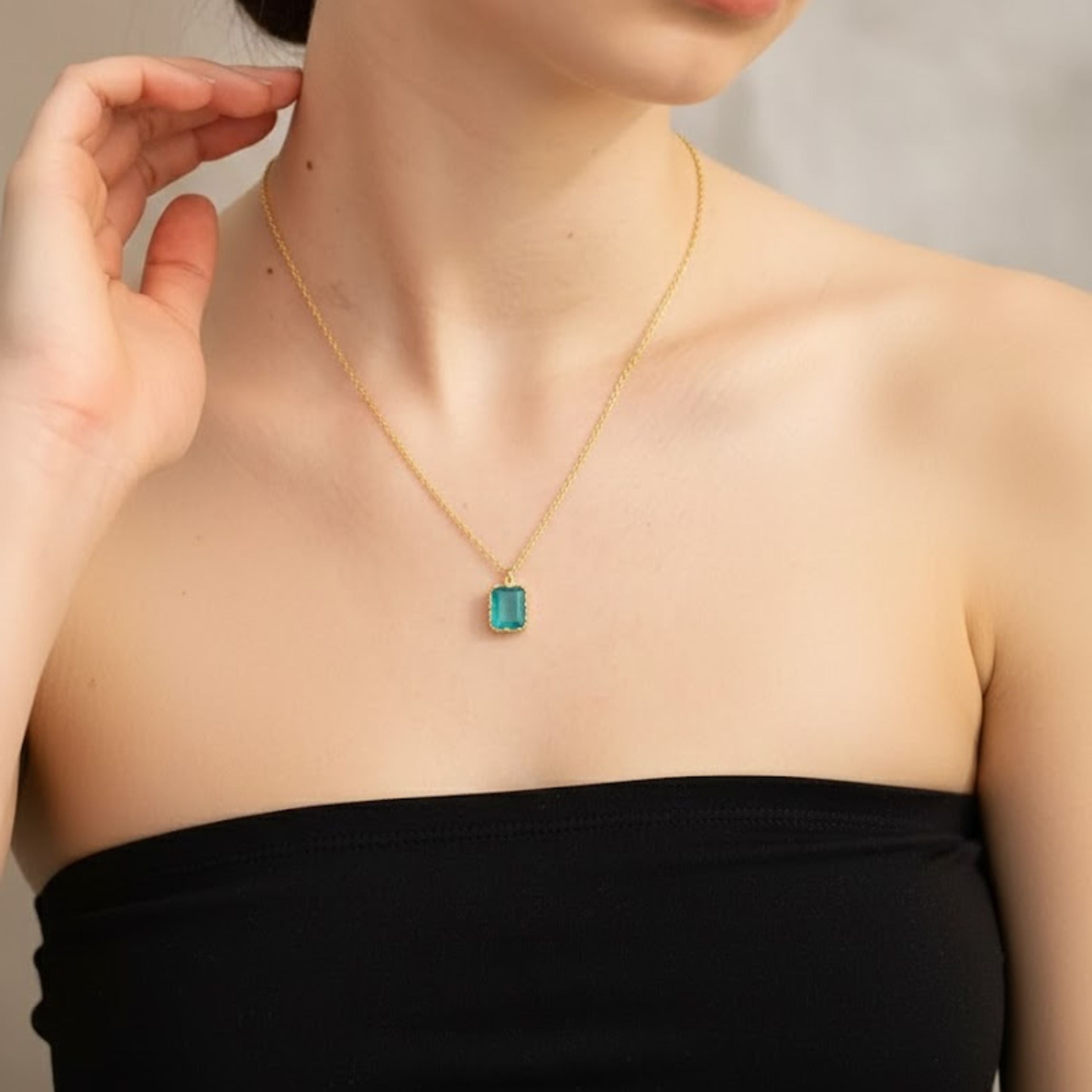 Verdant Glow Dyed Blue Green Quartz Necklace