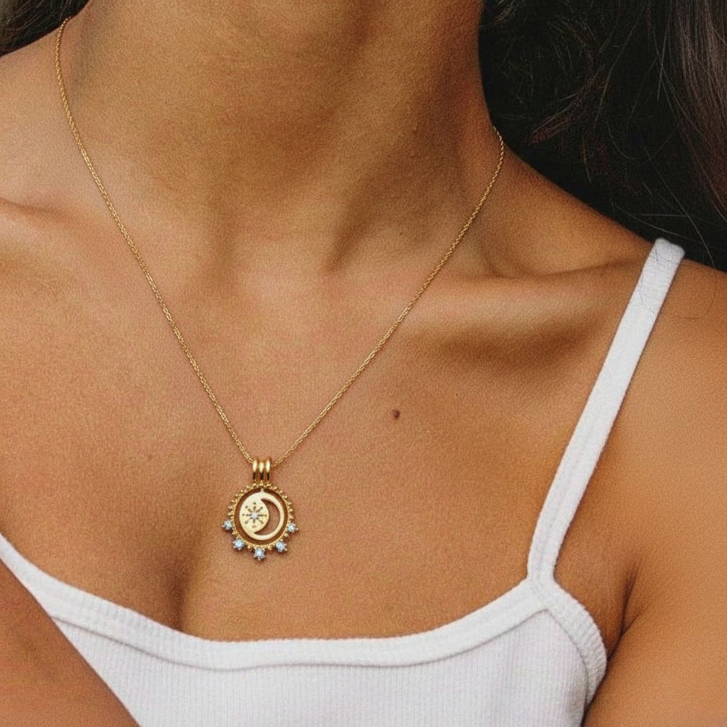 Cosmic Moon & Star Moissanite Pendant