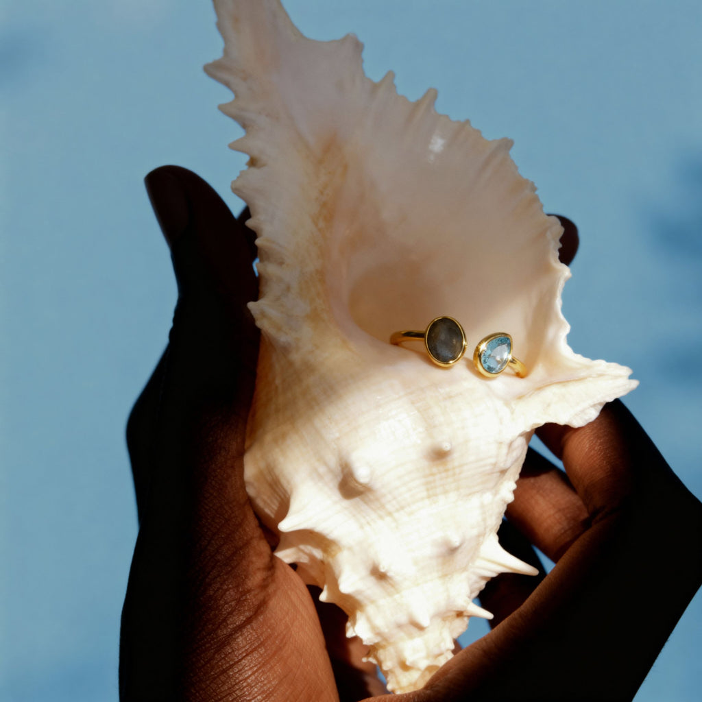 Luminous Labradorite & Sky Topaz Open Ring