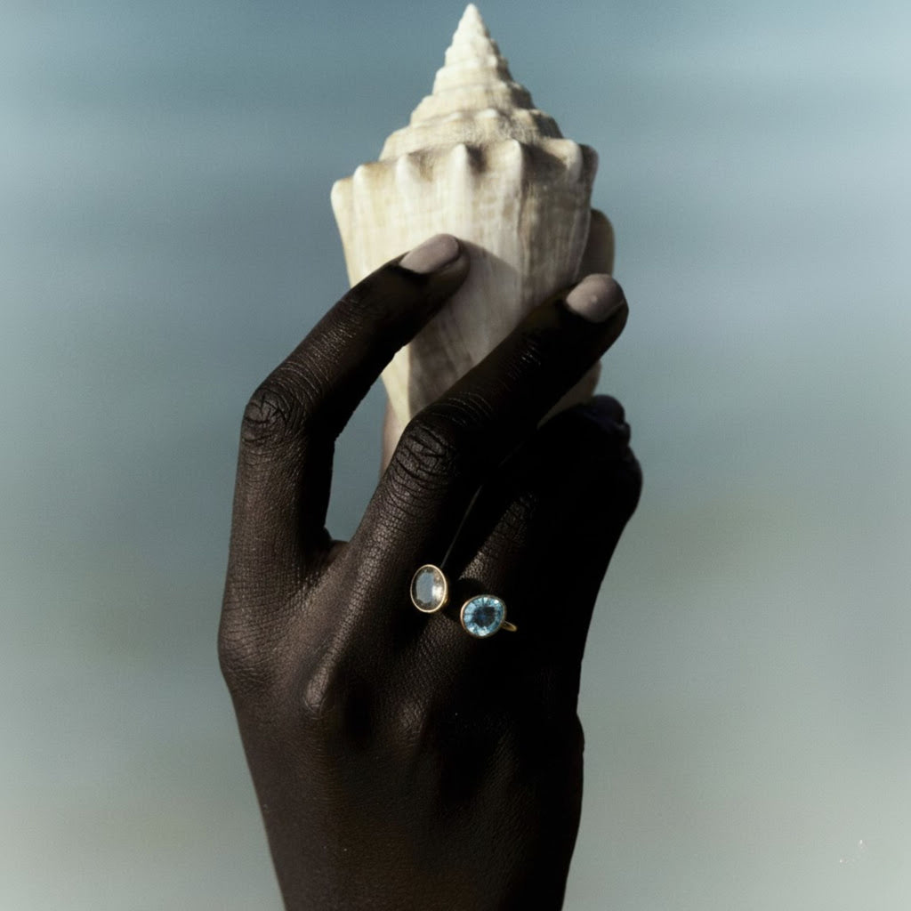 Luminous Labradorite & Sky Topaz Open Ring