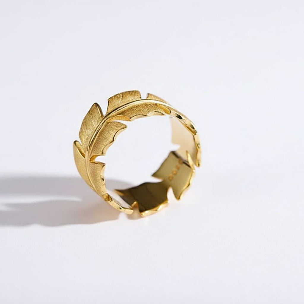 Golden Banana Leaf Wrap Ring
