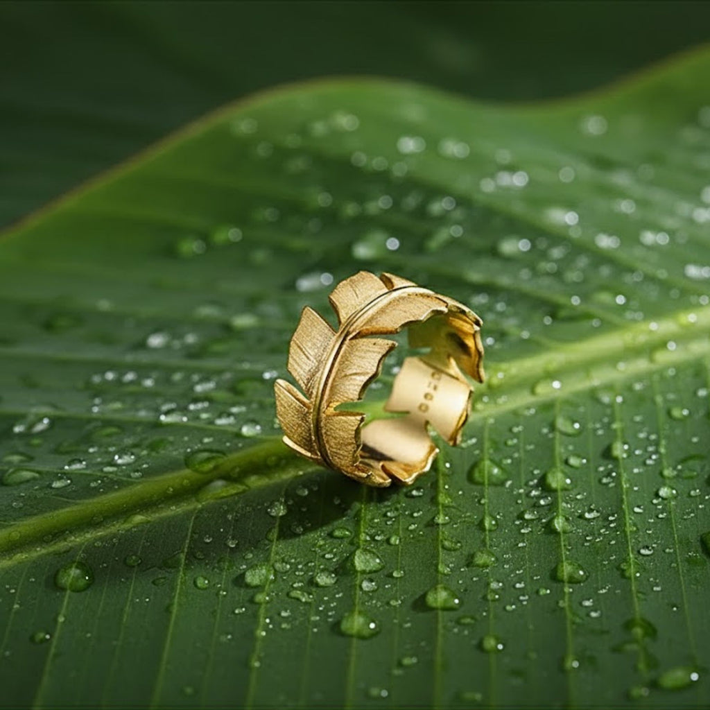 Golden Banana Leaf Wrap Ring