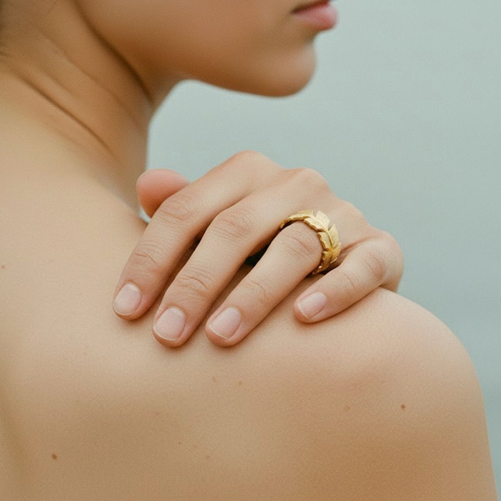 Golden Banana Leaf Wrap Ring
